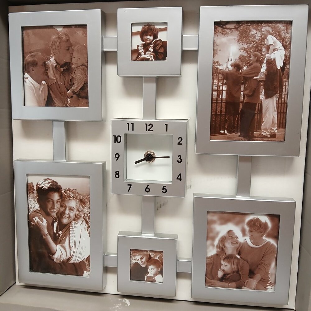 Home Trends Silver Decorative Clock And Multiple Frames Wall Decor